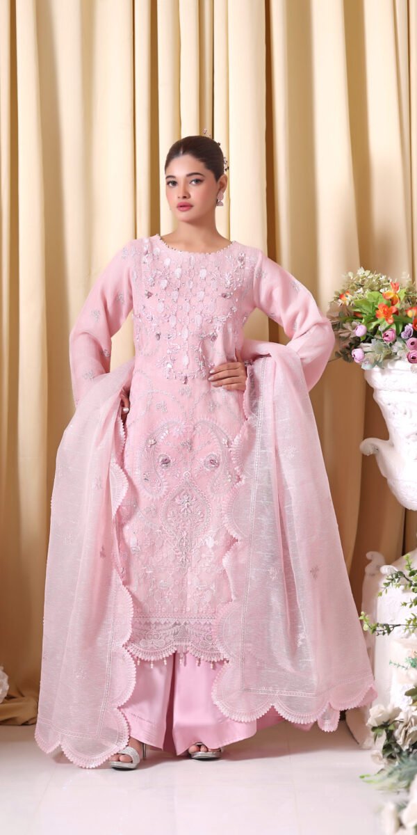 FB-251 | Powder Pink | 3 Pcs Unstitch With Dyed Trouser