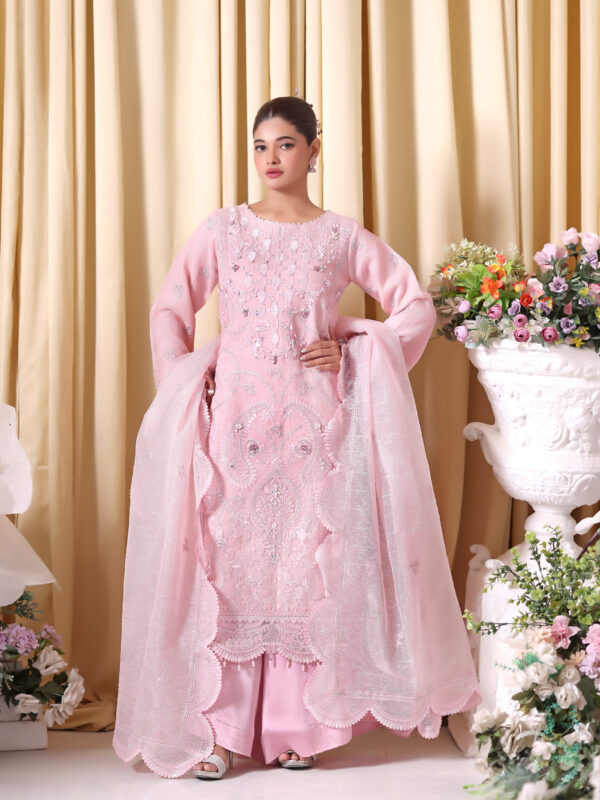 FB-251 | Powder Pink | 3 Pcs Unstitch With Dyed Trouser