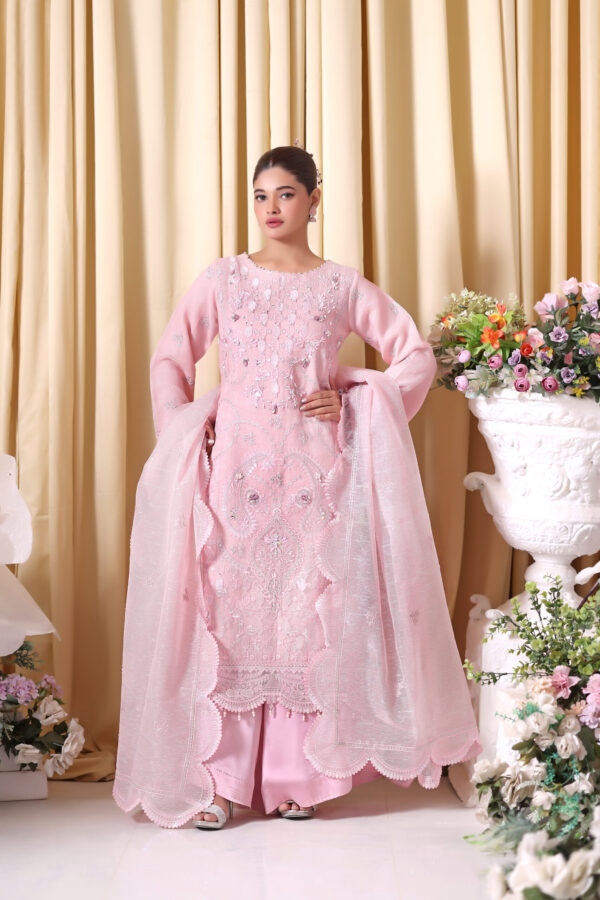 FB-251 | Powder Pink | 3 Pcs Unstitch With Dyed Trouser