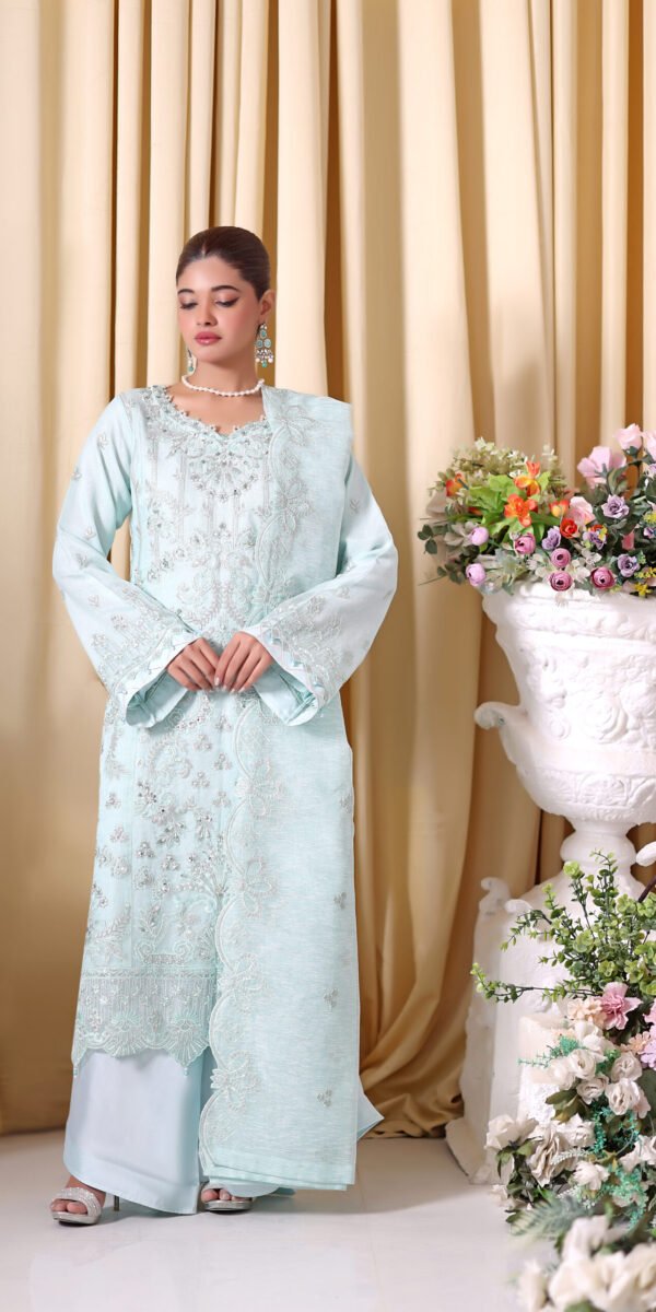 FB-252 | Mint Ice | 3 Pcs Unstitch With Dyed Trouser