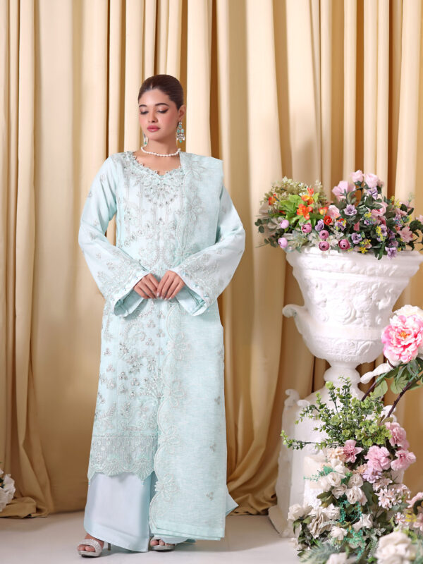 FB-252 | Mint Ice | 3 Pcs Unstitch With Dyed Trouser