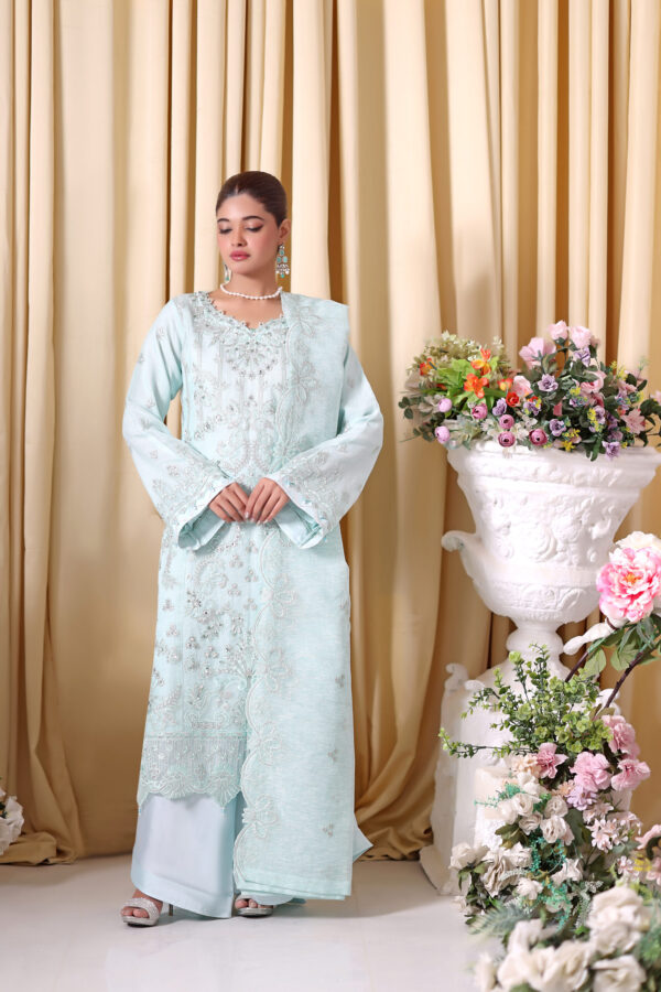FB-252 | Mint Ice | 3 Pcs Unstitch With Dyed Trouser