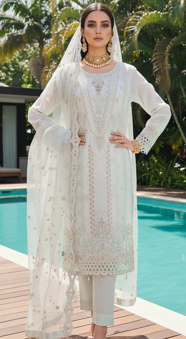 FB-246 | Pearl Green | 3 Pcs Semi-Stitch Chiffon