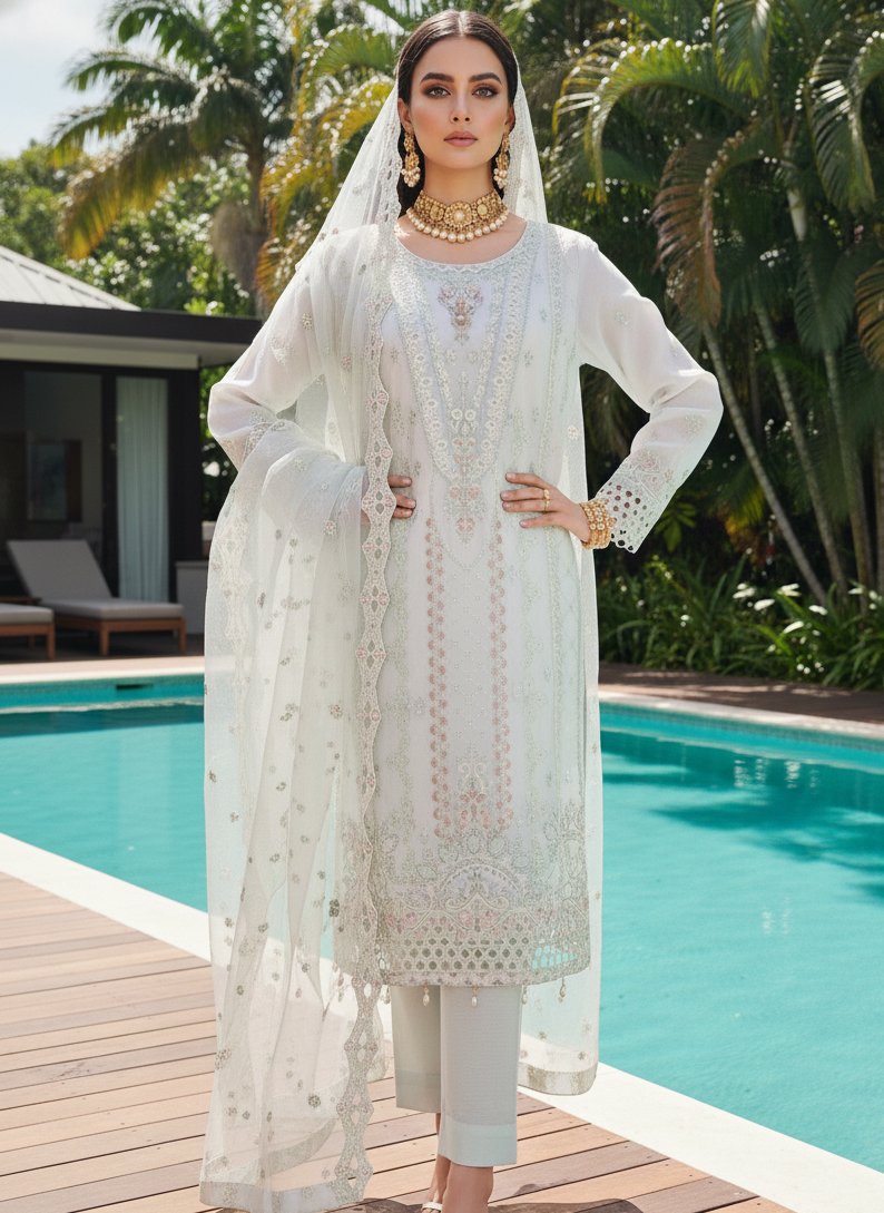 FB-246 | Pearl Green | 3 Pcs Semi-Stitch Chiffon