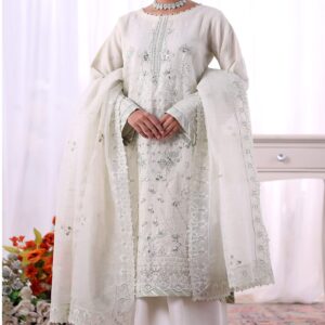 FB-247 | Cream White | 3 Pcs Unstitch With Dyed Trouser