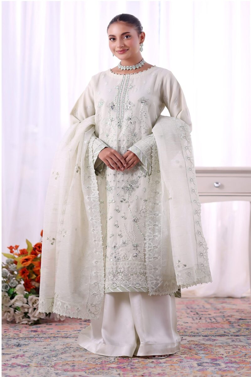 FB-247 | Cream White | 3 Pcs Unstitch With Dyed Trouser