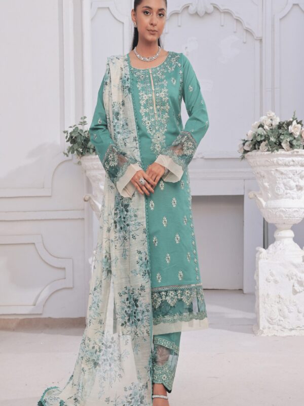 FB-190 | Powder Mint | 3 Pcs Unstitch With Cotton Trouser