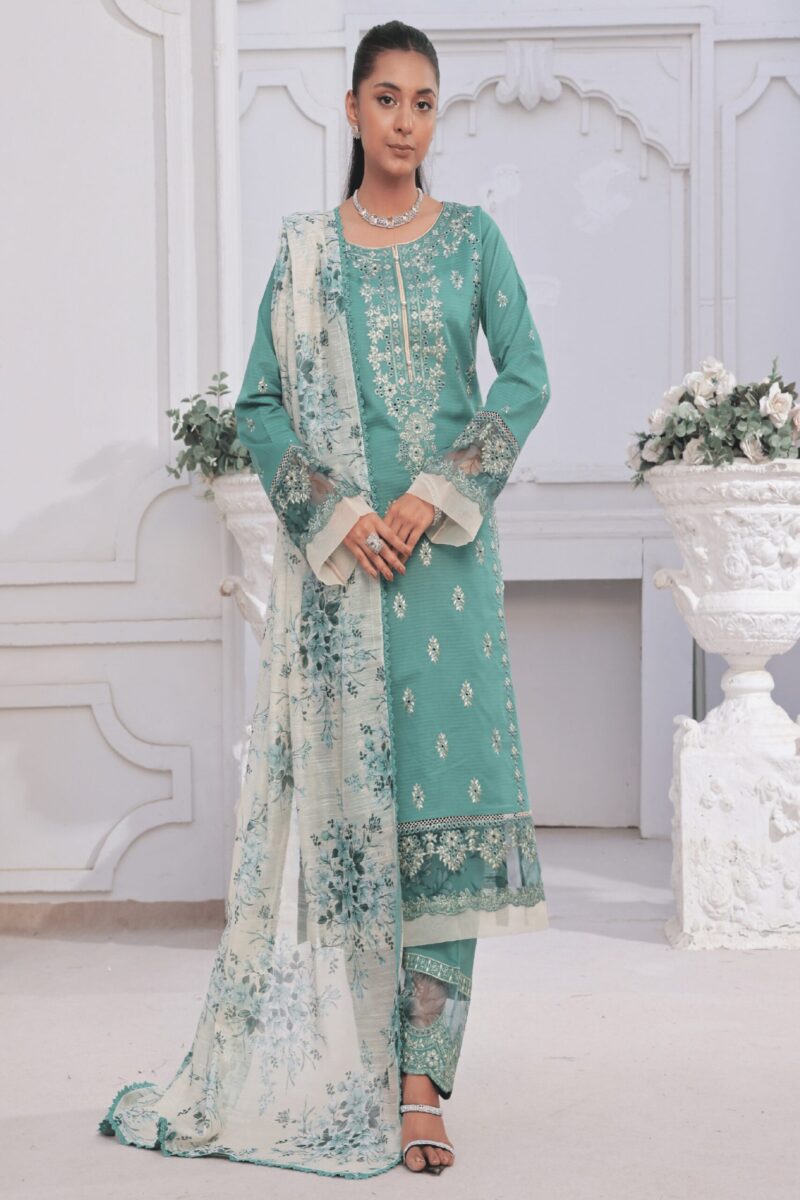 FB-190 | Powder Mint | 3 Pcs Unstitch With Cotton Trouser
