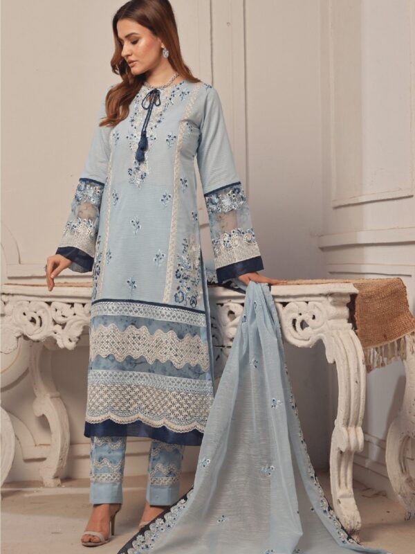 FB-188 | Cloud Blue | 3 Pcs Unstitch With Cotton Trouser