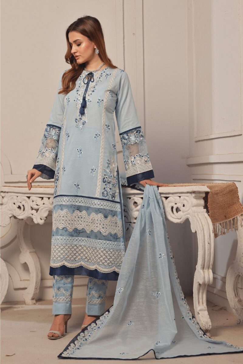 FB-188 | Cloud Blue | 3 Pcs Unstitch With Cotton Trouser