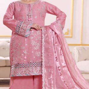 FB-259 | Antique Pink | 3 Pcs Luxury Lava Silk Embroidered Suit with Net Dupatta