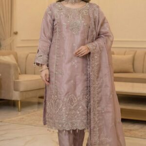 FB-271 | Antique Rosewood | 3 Pcs Luxury Lava Silk Embroidered Suit with Net Dupatta