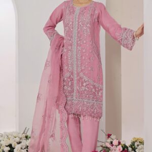 FB-166 | Soft Rose Pink | 3 Pcs Unstitch With Dyed Trouser