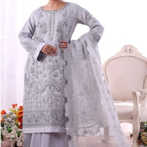 FB-250 |  Pearl Grey | 3 Pcs Unstitch With Dyed Trouser
