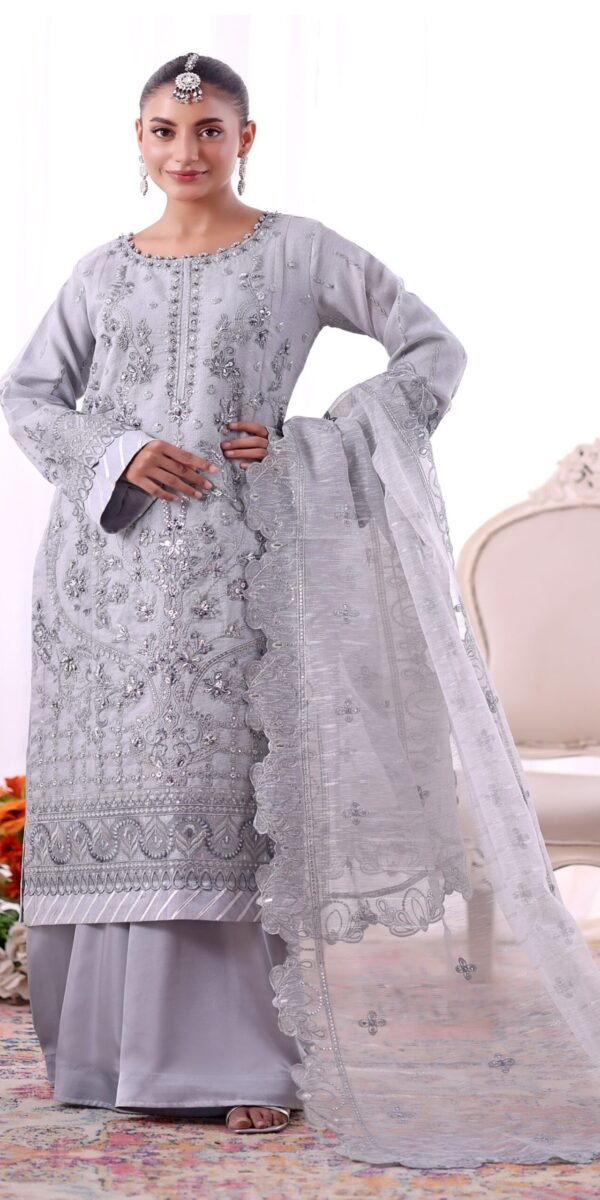 FB-250 |  Pearl Grey | 3 Pcs Unstitch With Dyed Trouser