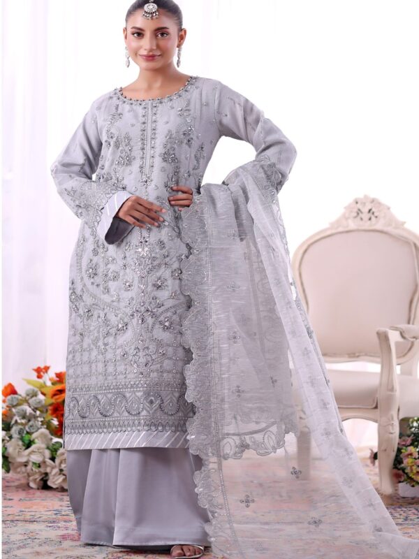 FB-250 |  Pearl Grey | 3 Pcs Unstitch With Dyed Trouser