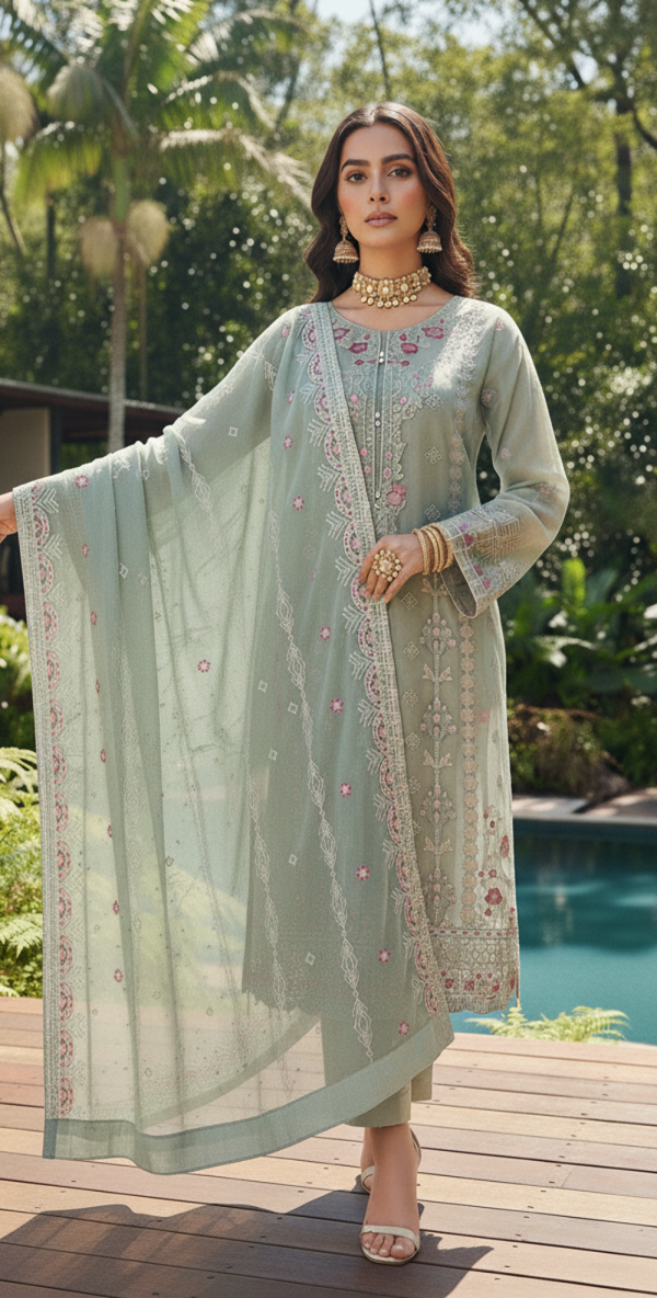 FB-244 | Sage Green | 3 Pcs Semi-Stitch Chiffon