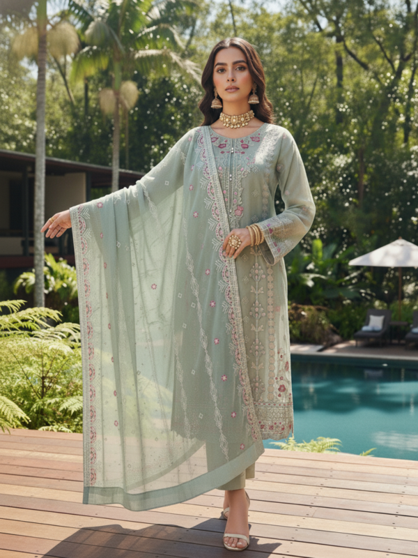 FB-244 | Sage Green | 3 Pcs Semi-Stitch Chiffon