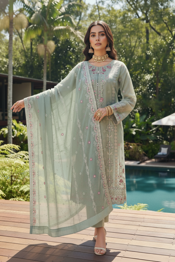 FB-244 | Sage Green | 3 Pcs Semi-Stitch Chiffon