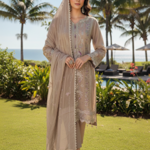 FB-243 | Almond Beige | 3 Pcs Semi-Stitch Chiffon