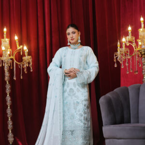 FB-173 | Diamond Blue | 3 Pcs Semi-Stitch Chiffon