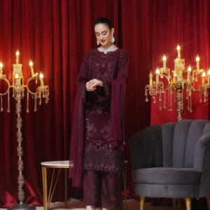 FB-170 | Deep Mulberry | 3 Pcs Semi-Stitch Chiffon