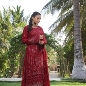 FB-201 | Crimson Rose | 3 Pcs Semi-Stitch Chiffon