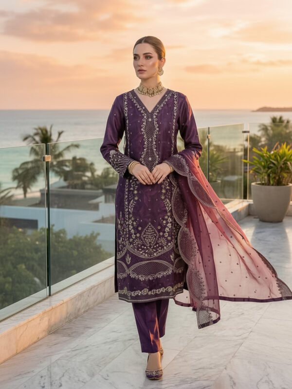 FB-260 | Jamni Purple | 3 Pcs Semi-Stitch