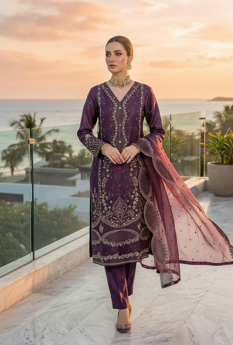 FB-260 | Jamni Purple | 3 Pcs Semi-Stitch