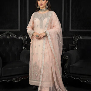 FB-262 | Pearl Peach | 3 Pcs Luxury Lava Silk Embroidered Suit with Net Dupatta