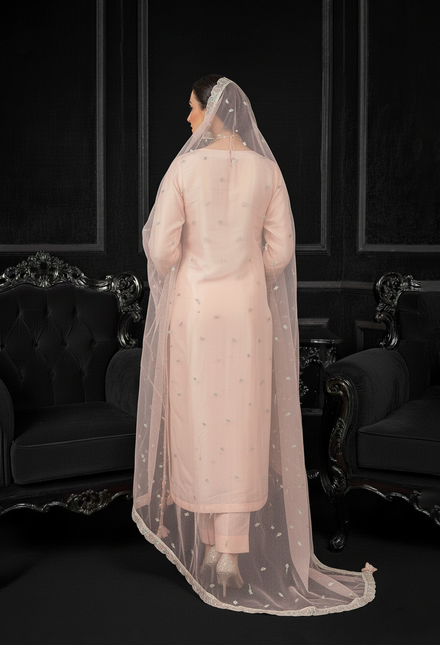 FB-262 | Pearl Peach | 3 Pcs Luxury Lava Silk Embroidered Suit with Net Dupatta - Image 2