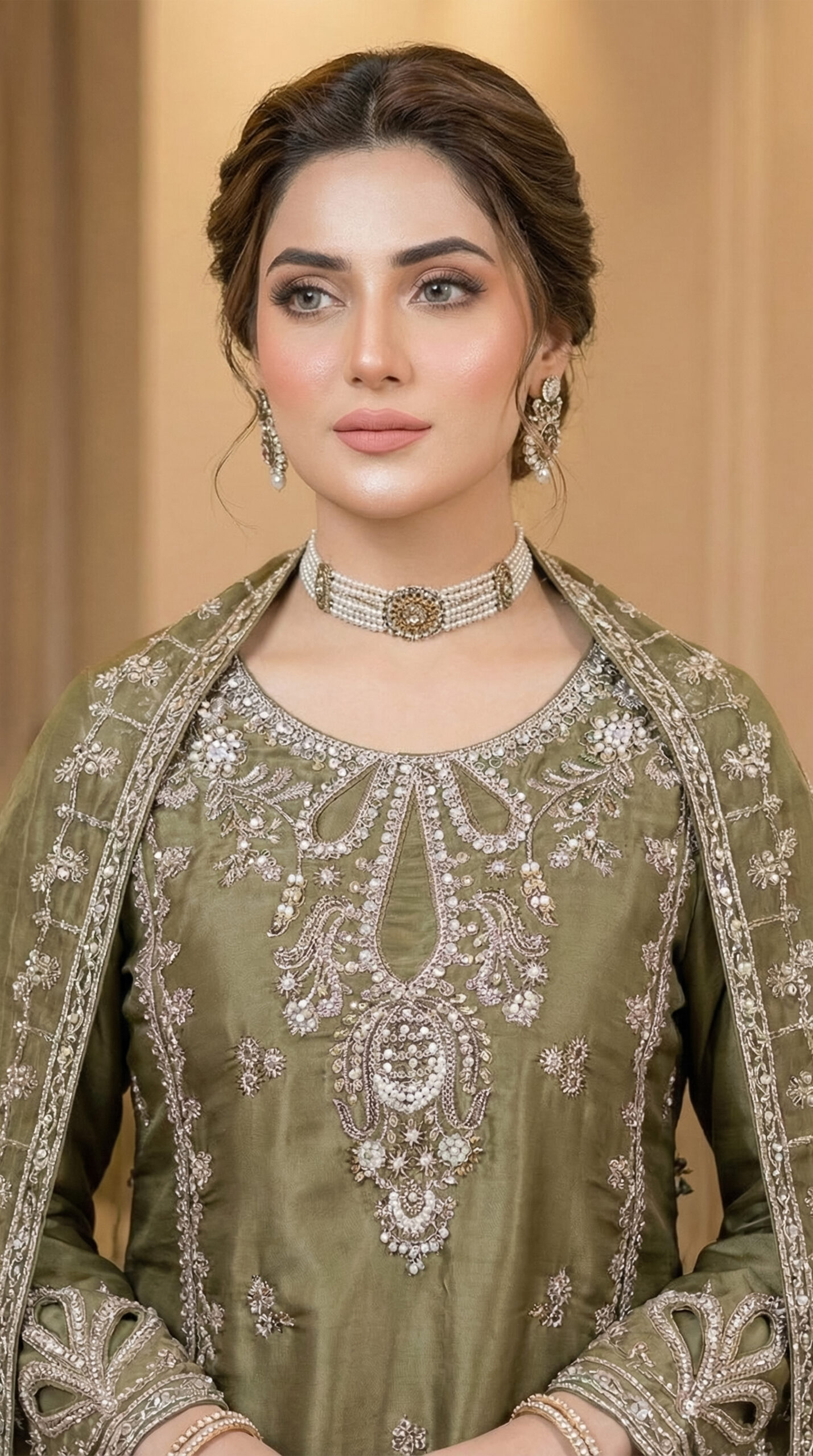FB-271 | Sage Olive | 3 Pcs Luxury Lava Silk Embroidered Suit with Net Dupatta - Image 3