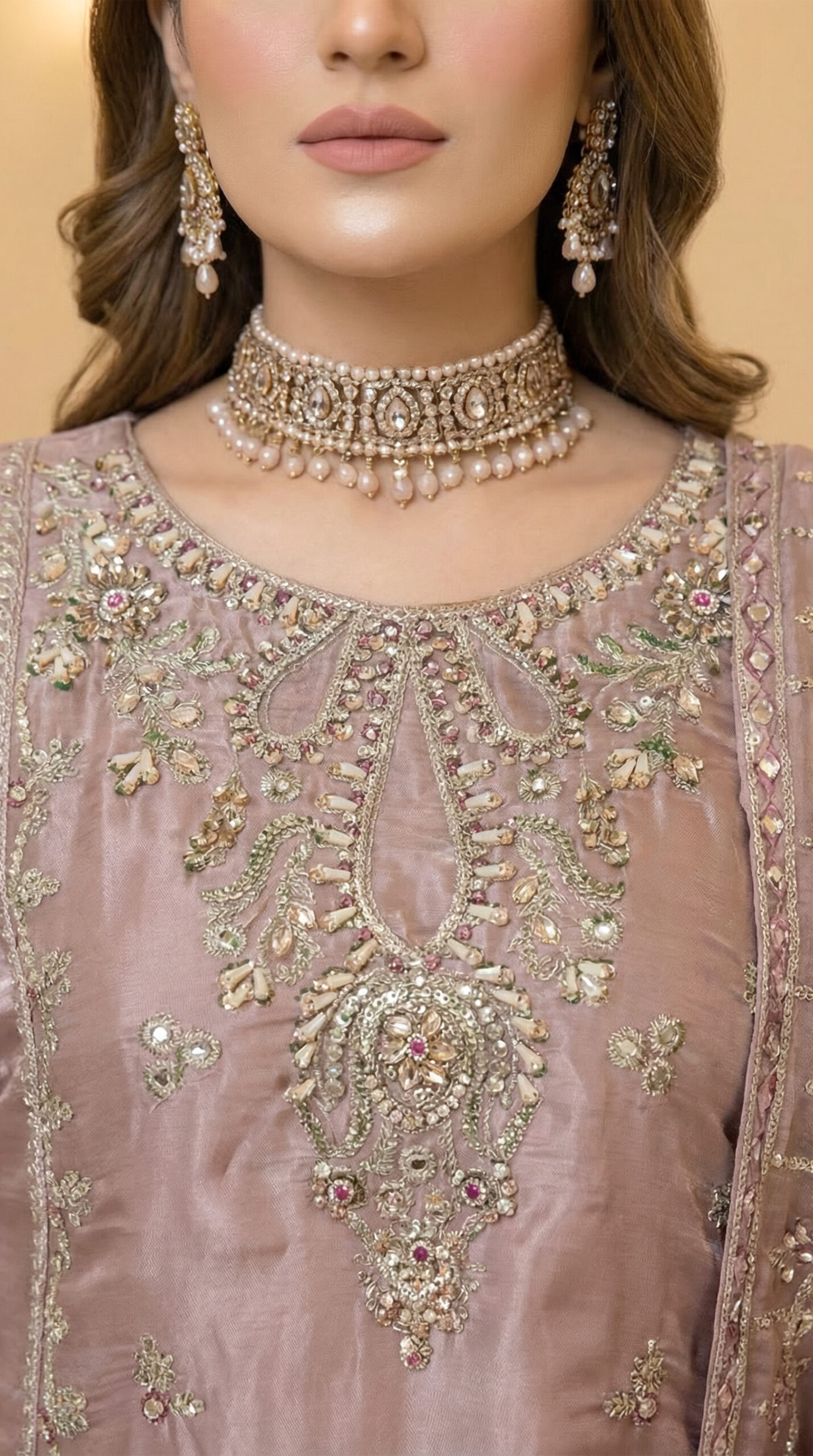 FB-271 | Antique Rosewood | 3 Pcs Luxury Lava Silk Embroidered Suit with Net Dupatta - Image 3