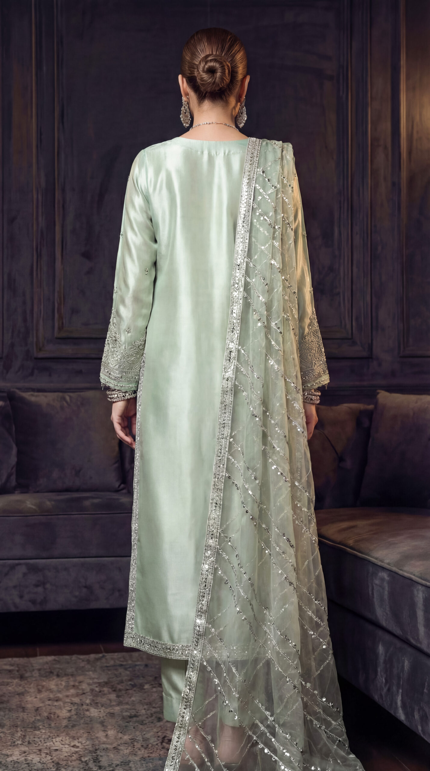 FB-271 | Heirloom Pista | 3 Pcs Luxury Lava Silk Embroidered Suit with Net Dupatta - Image 2