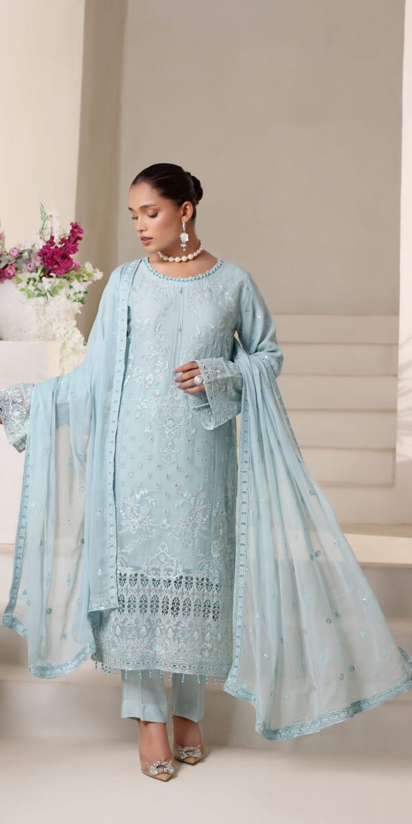 FB-229 | Light Aqua Blue | 3 Pcs Semi-Stitch Chiffon