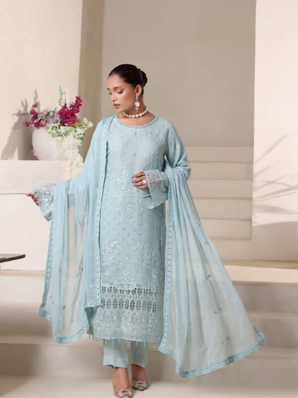 FB-229 | Light Aqua Blue | 3 Pcs Semi-Stitch Chiffon