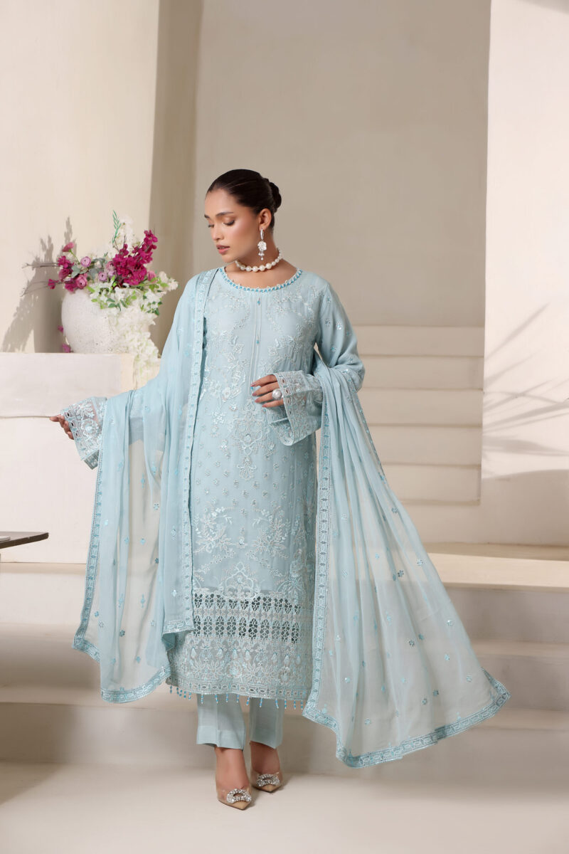 FB-229 | Light Aqua Blue | 3 Pcs Semi-Stitch Chiffon