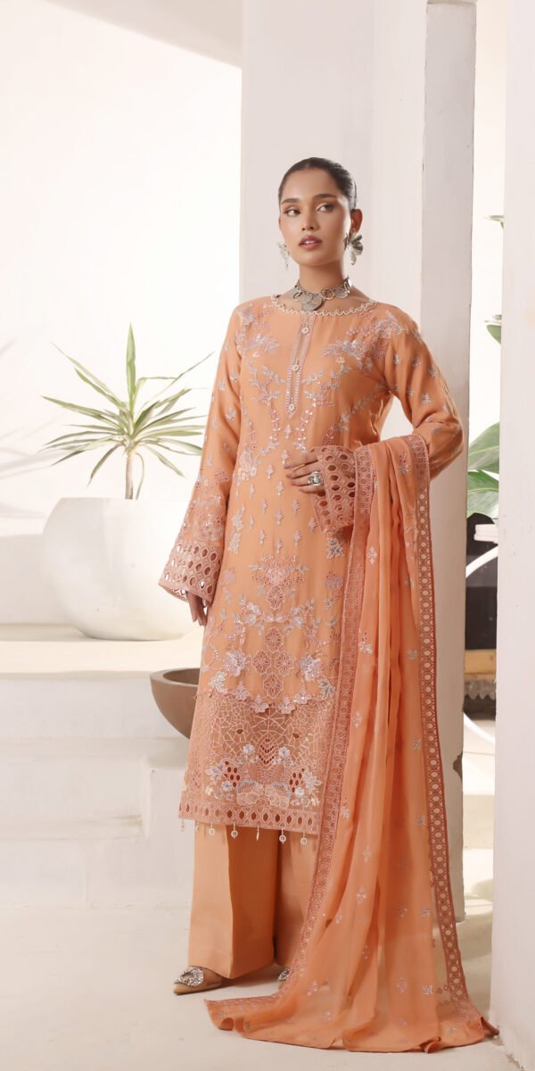 FB-229 | Soft Peach | 3 Pcs Semi-Stitch Chiffon