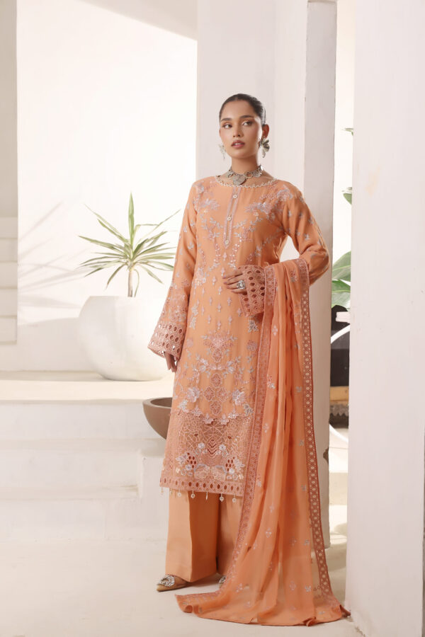 FB-229 | Soft Peach | 3 Pcs Semi-Stitch Chiffon