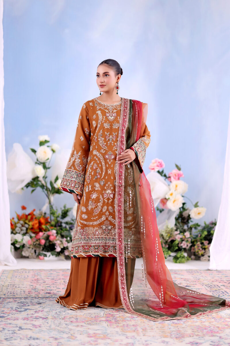 FB-235 | Copper Rust | 3 Pcs Unstitch With Dyed Trouser