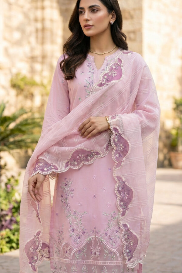 FB-283 | Pastel Pink | 3 Pcs Unstitch With Cotton Trouser