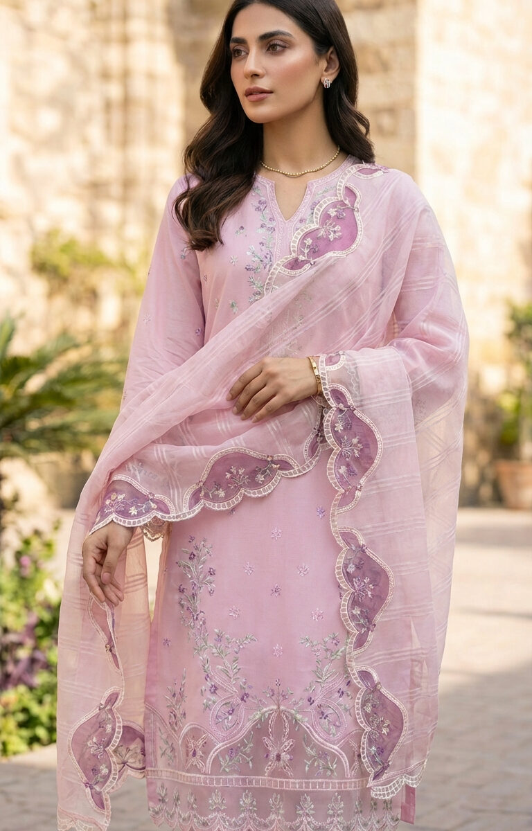 FB-283 | Pastel Pink | 3 Pcs Unstitch With Cotton Trouser