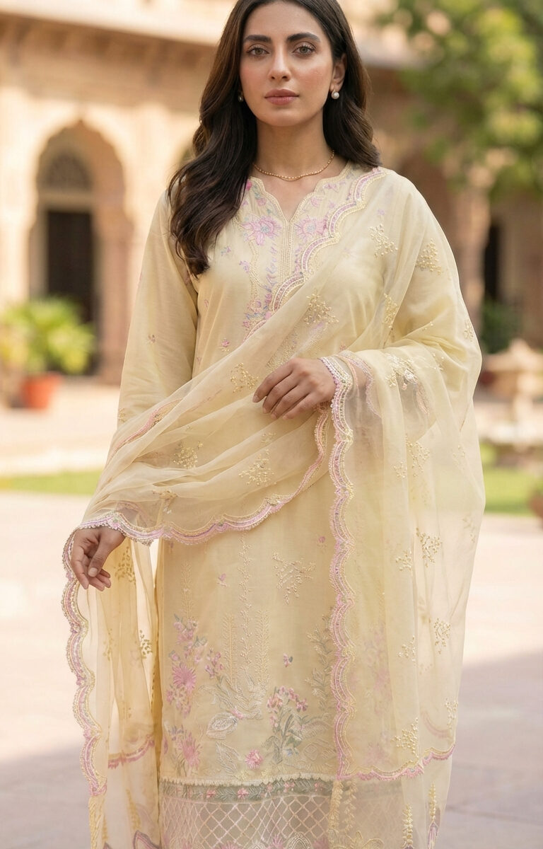 FB-284 | Soft Lemon | 3 Pcs Unstitch With Cotton Trouser