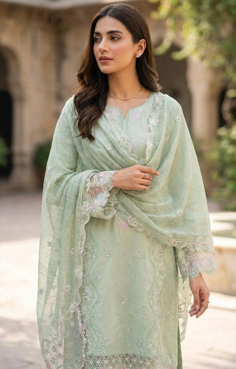 FB-286 | Dusty Mint | 3 Pcs Unstitch With Cotton Trouser