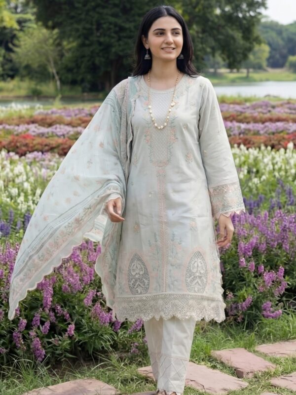 FB-274 | Pearl Grey | 3 Pcs Unstitch With Cotton Trouser