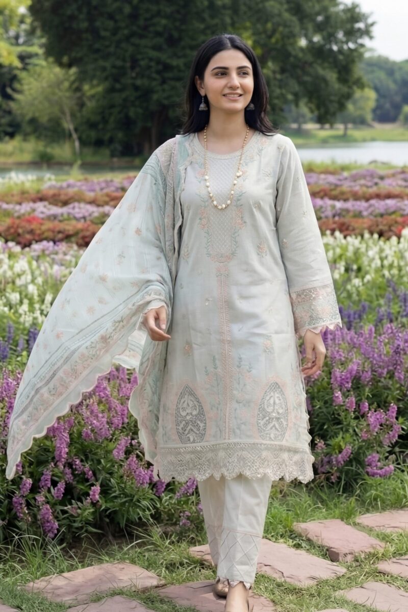 FB-274 | Pearl Grey | 3 Pcs Unstitch With Cotton Trouser