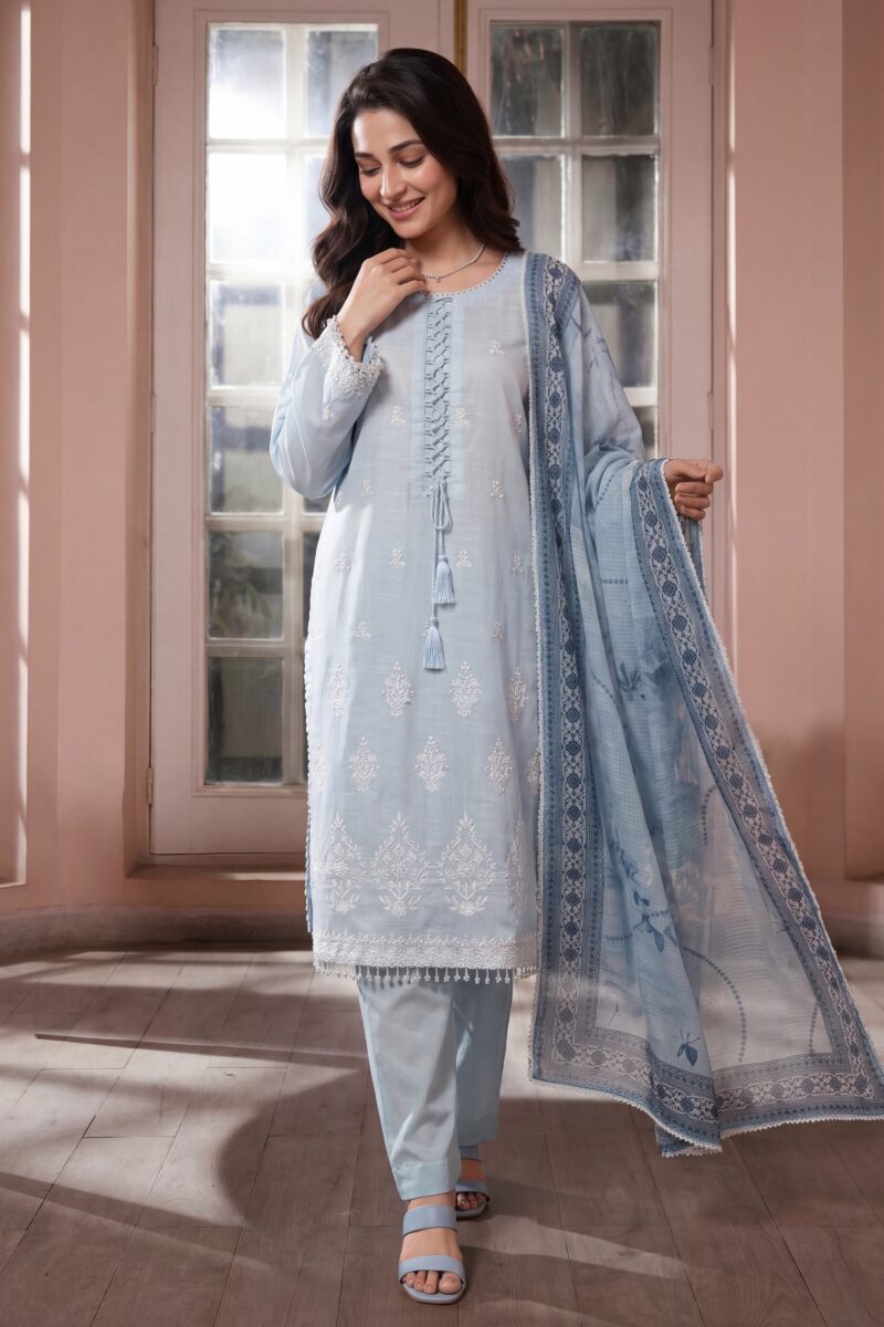 FB-307 | Blue Haze | 3 Pcs Unstitch With Cotton Trouser