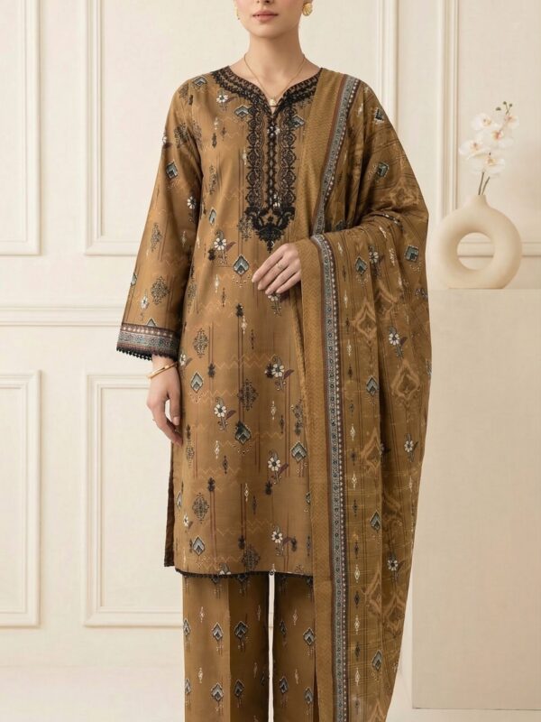 FB-291 | Brown Mustard | 3 Pcs Unstitch With Cotton Trouser