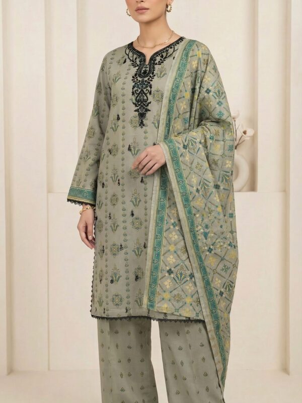 FB-291 | Muted Olive | 3 Pcs Unstitch With Cotton Trouser