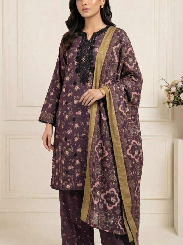 FB-291 | Deep Plum | 3 Pcs Unstitch With Cotton Trouser